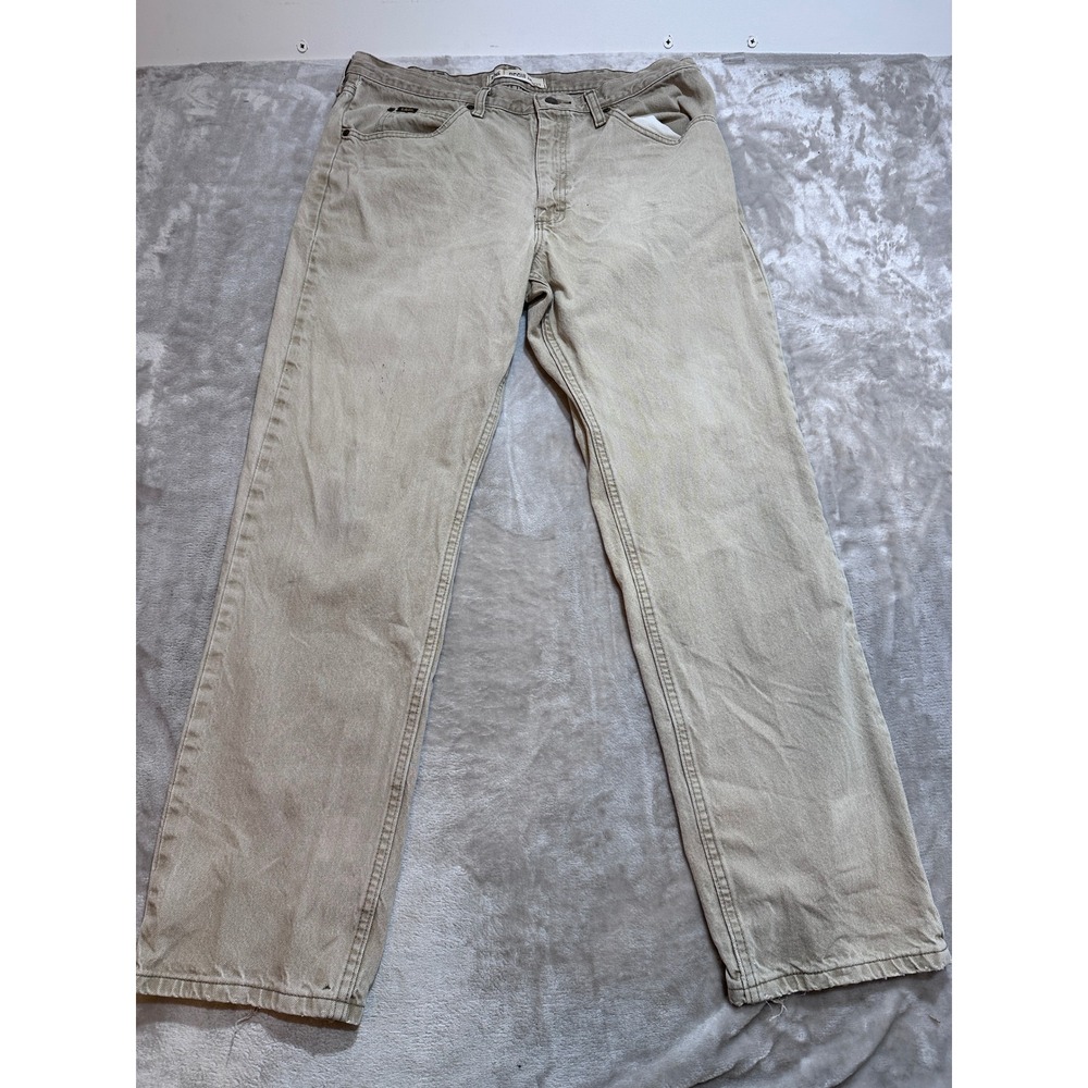 Lee Regular Fit Tan Khaki Denim Jeans Mens 38x32 Straight Leg Cotton Pockets